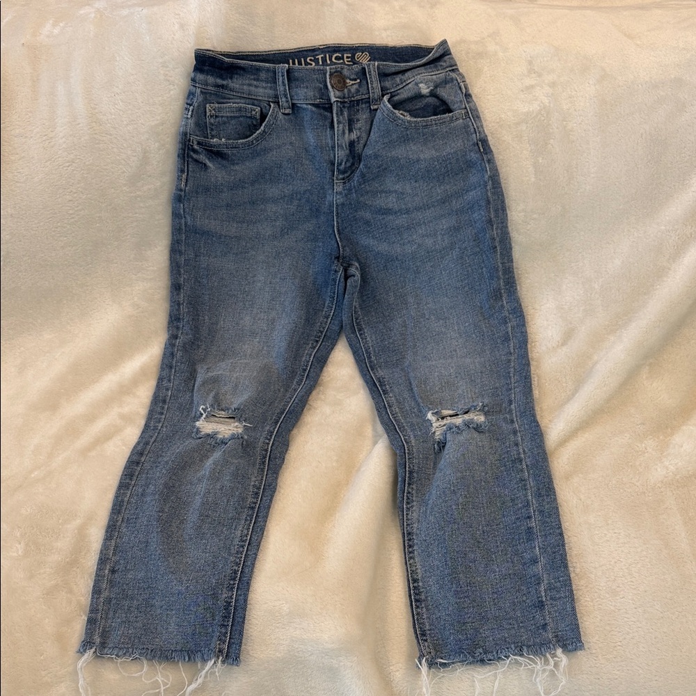 Justice girls Cropped Blue Jeans with Distressed Details